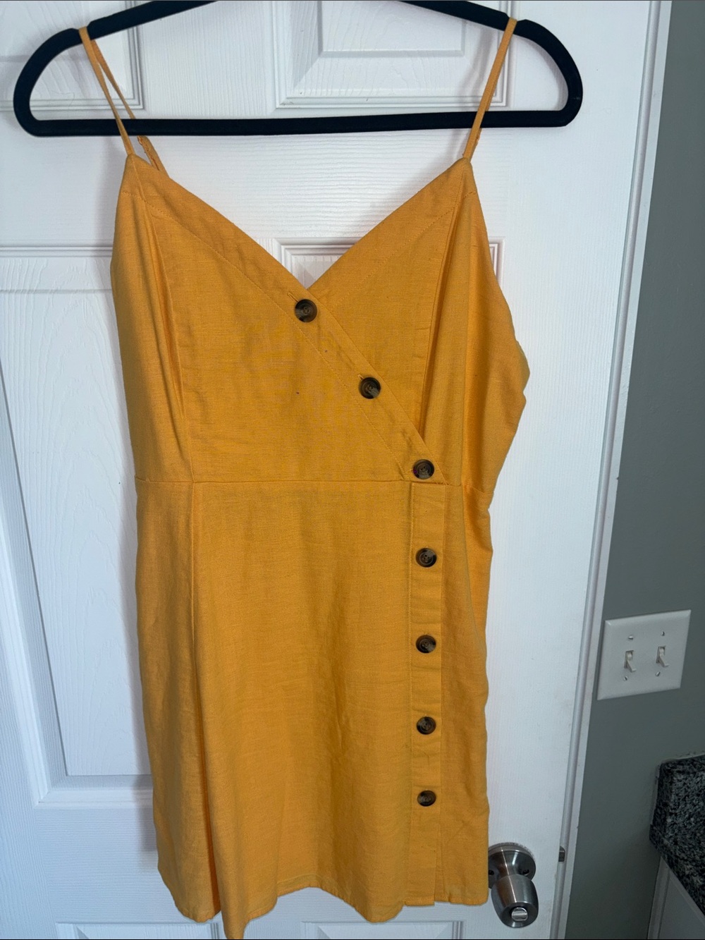 Yellow Button-Front Spaghetti Strap Dress